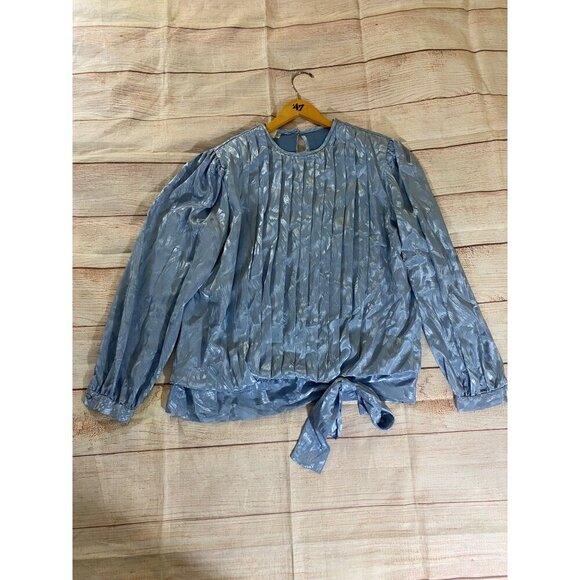 Vintage In The Mood Women's Blue Long Sleeve Pleated Blouse - 18 - Picture 4 of 13